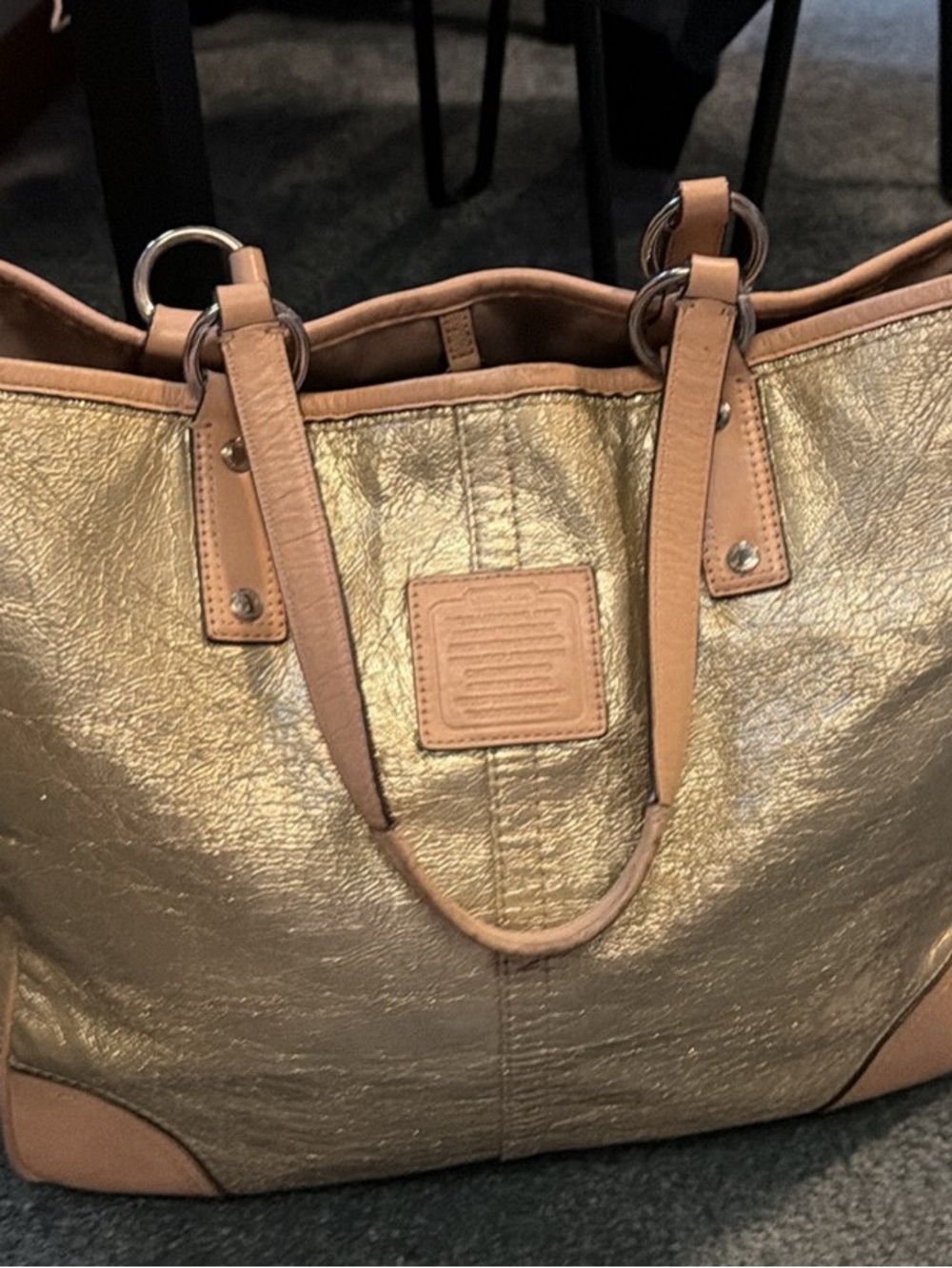 Coach Metallic Gold Tote with Tan Leather Trim